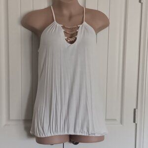 Ashley Stewart Women's White Halter Top With Gold Chain Detail Size 14/16